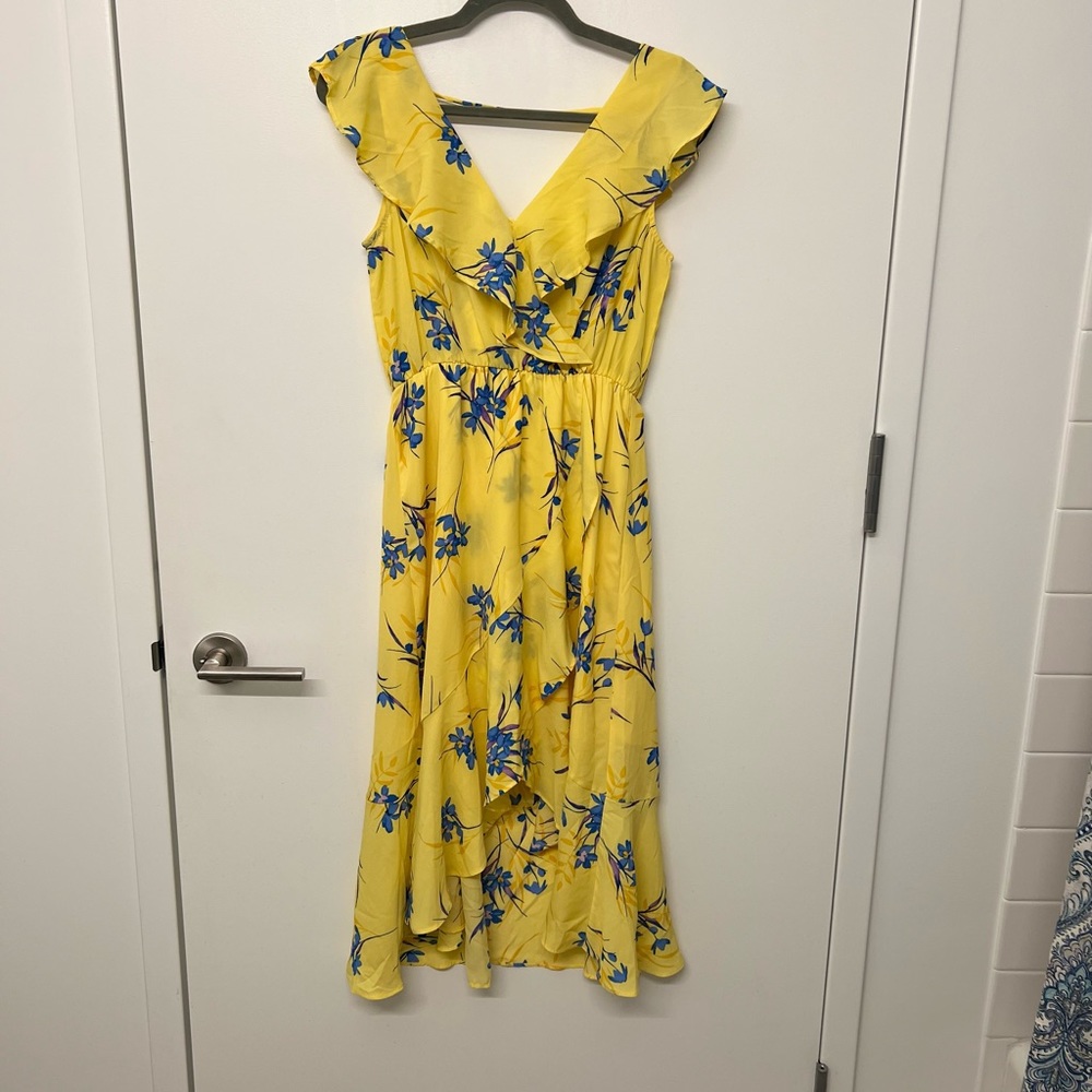 Floral Mock Wrap Dress - High Low